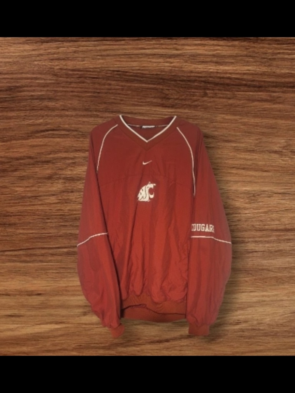Nike Men’s Rust Red V-Neck Pullover Sweater with White Logo